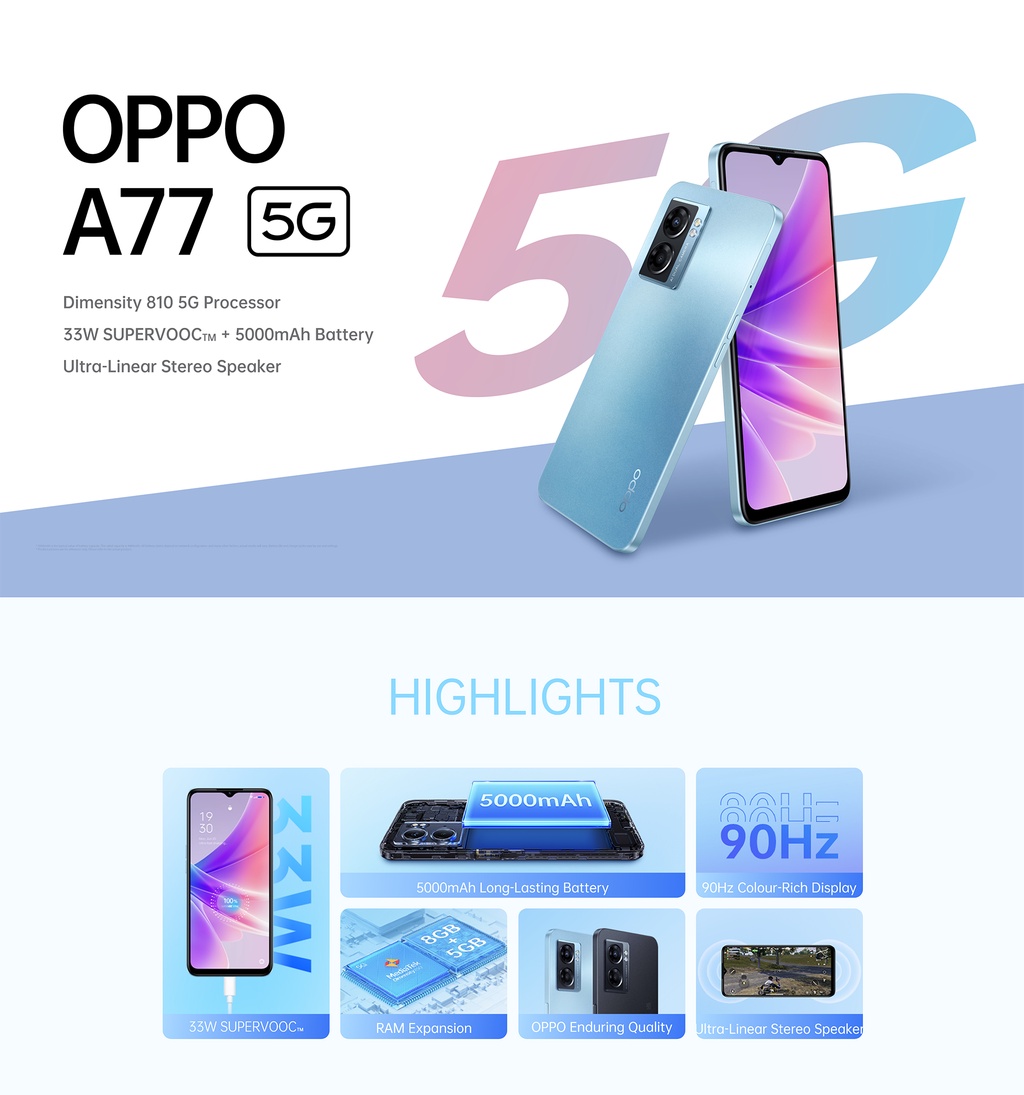 SUKE SHOP OPPO A77 5G Smartphone 6GB RAM 128GB ROM 33W SuperVOOC