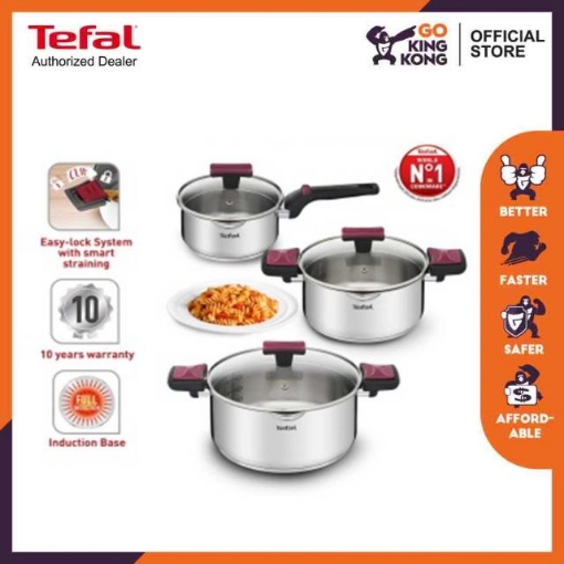 Picture of Tefal Cook & Clip 6 pcs Set (G723S674) (Saucepan 16cm with lid+Stewpot 20cm & 24cm with lids) (Grey)