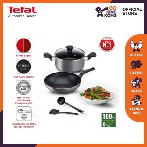 Picture of Tefal Cooking Ally 5 Pcs Set (B505S5) (Wokpan 28cm+Stewpot 20cm+Glass lid 20cm+Ladle+Spatula)