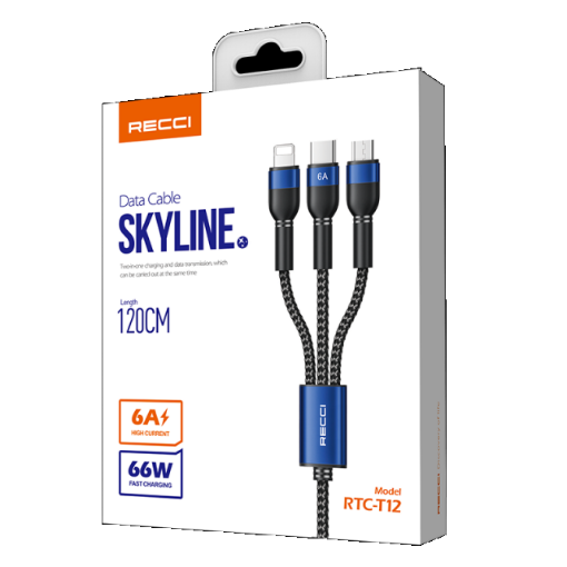 Picture of Recci 3 in 1 Type-C (6A) + Lightning + Micro USB Cable 1.2M